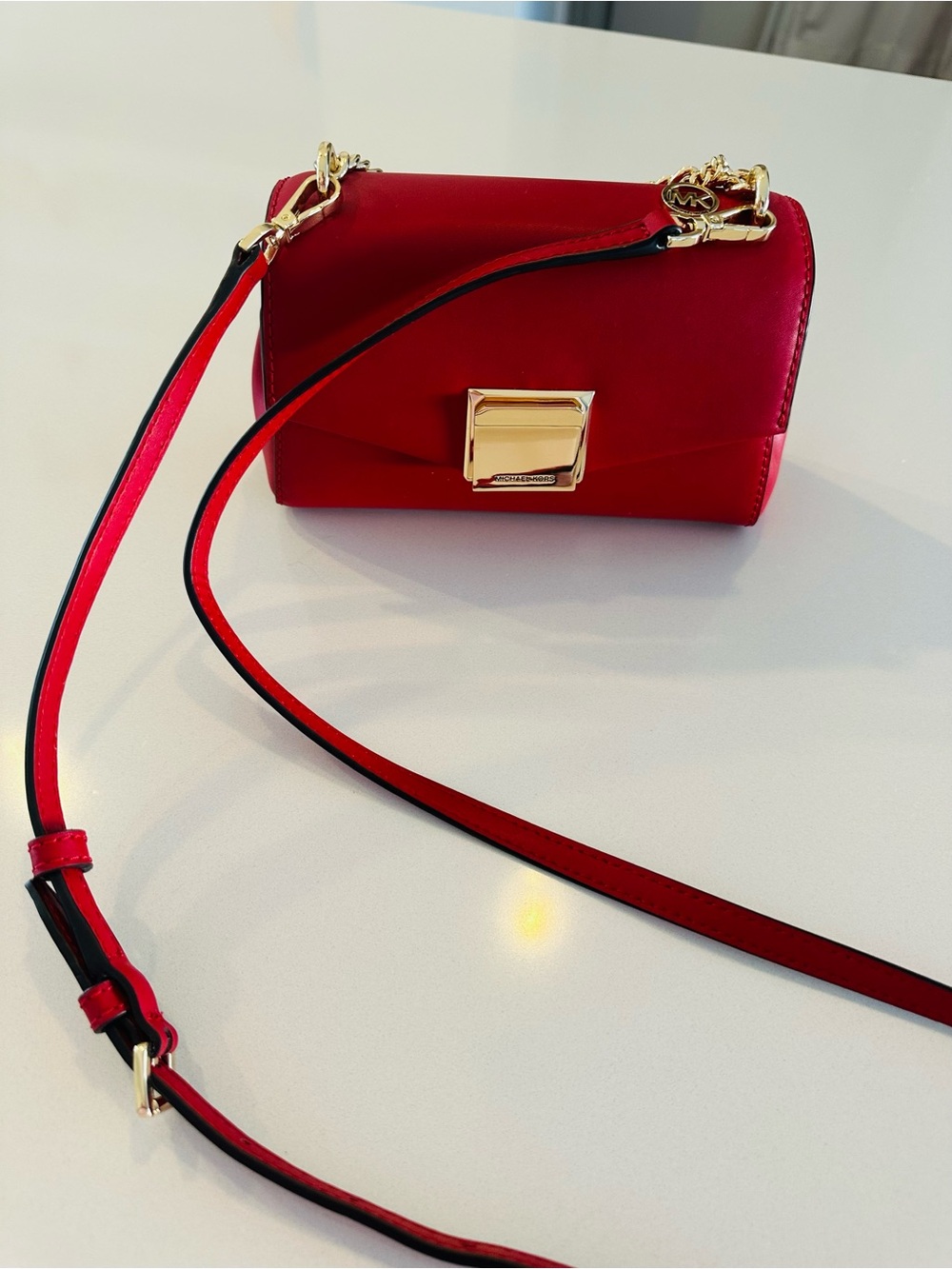 Michael Kors Red Leather Crossbody with Gold Hardware